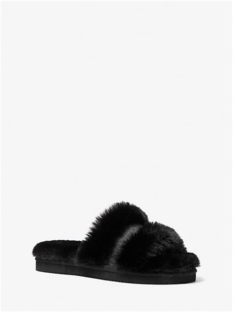 michael michael kors faux fur slides|Scarlett Faux Fur Slide Sandal .